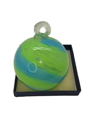 Hand Blown Witches Ball, Green & Blue, Glossy, 4 Inch, 13.8oz., Thick Glass